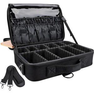 Makeup Case 3 Layers Travel Makeup Train Case Bag Organizer Portable（Black, M）